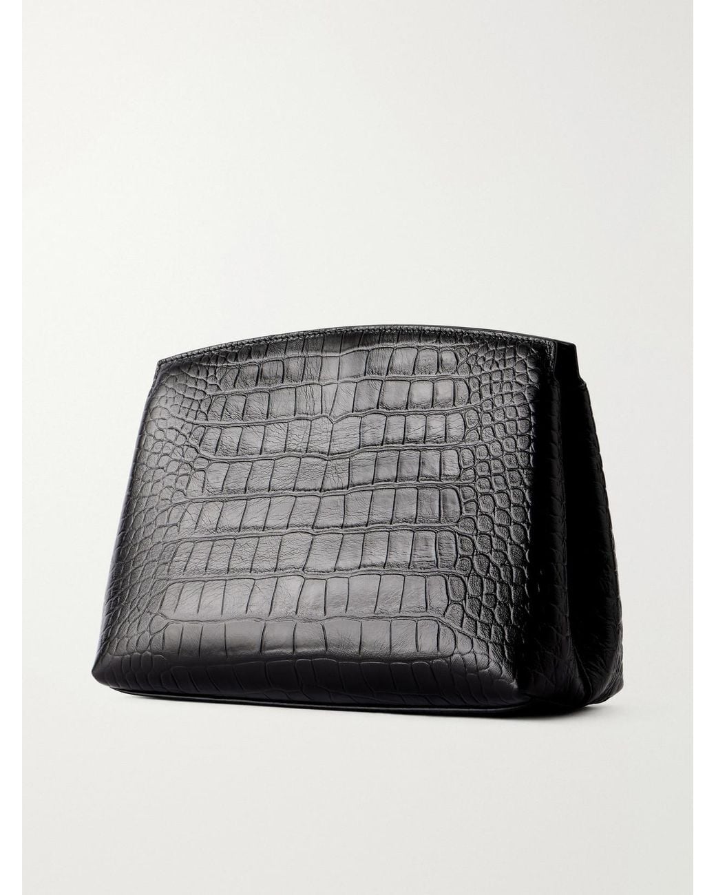 Liffner Black Pushlock Crocodile-Effect Leather Clutch