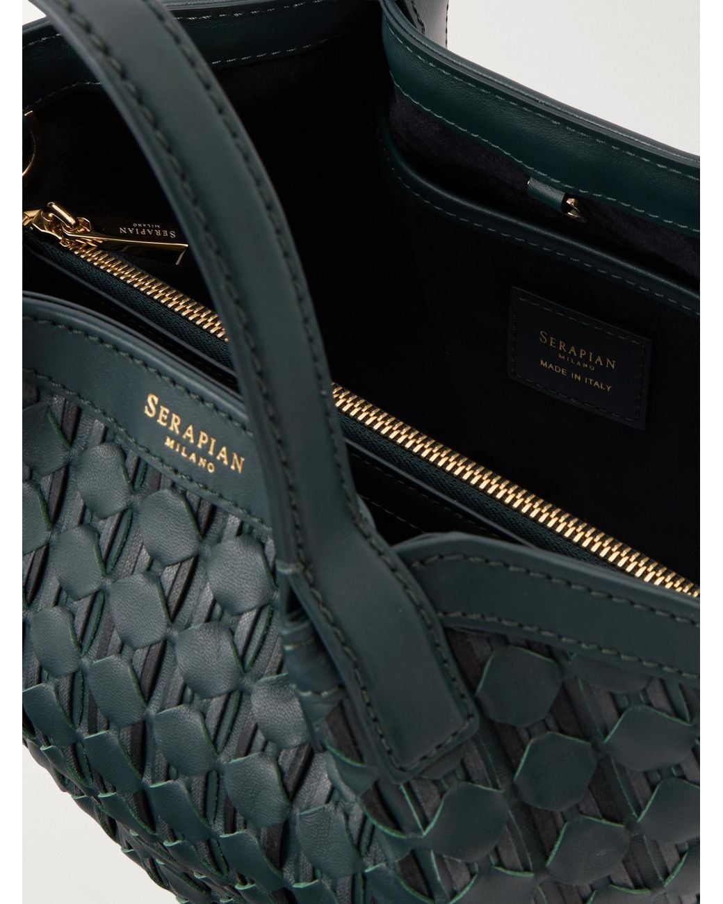 Serapian Blue Secret Mosaico Leather Top-Handle Bag