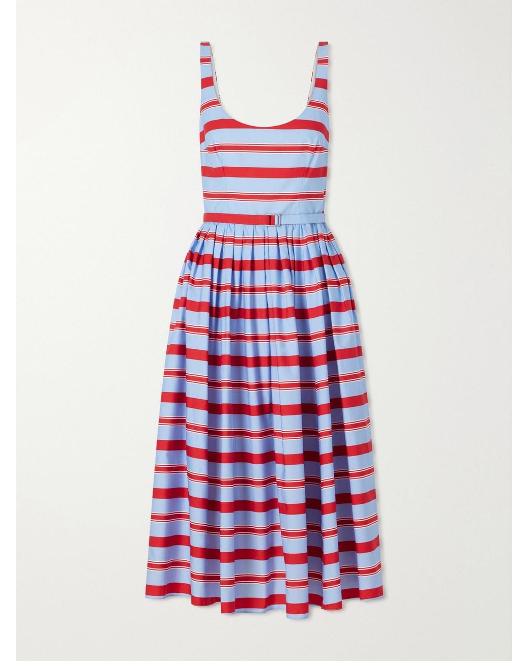Emilia Wickstead White Eglantine Belted Striped Cotton Midi Dress