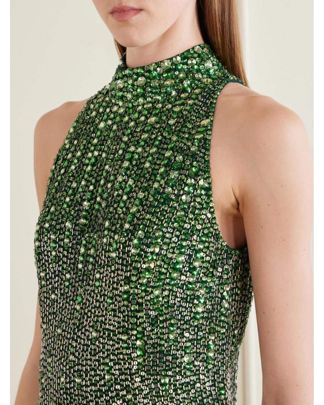 Jenny Packham Green Benue Sequined Mesh Halterneck Gown