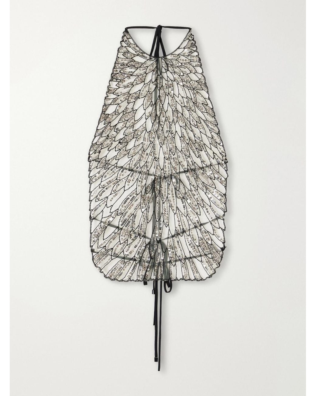 The Attico White Tie-Detailed Sequin-Embellished Tulle Tank