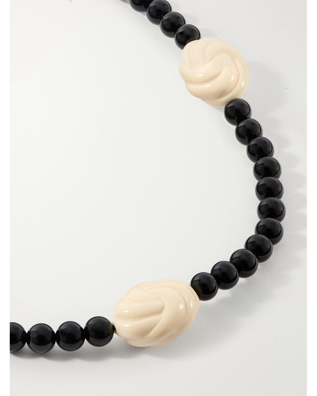 Julietta Natural Myra Rhodium-Plated Onyx Beaded Necklace