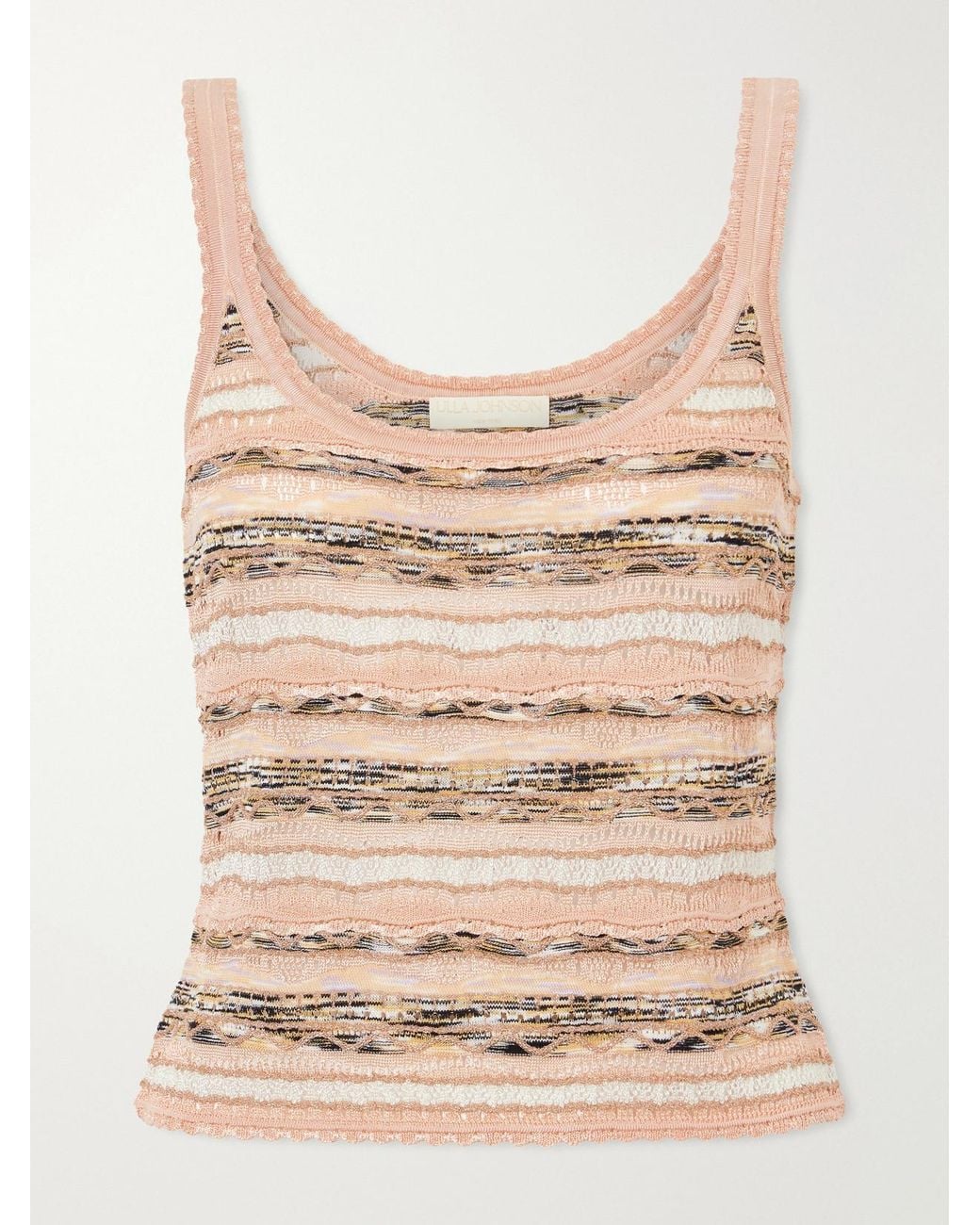 Ulla Johnson Natural Clotilde Striped Pointelle-Knit Tank