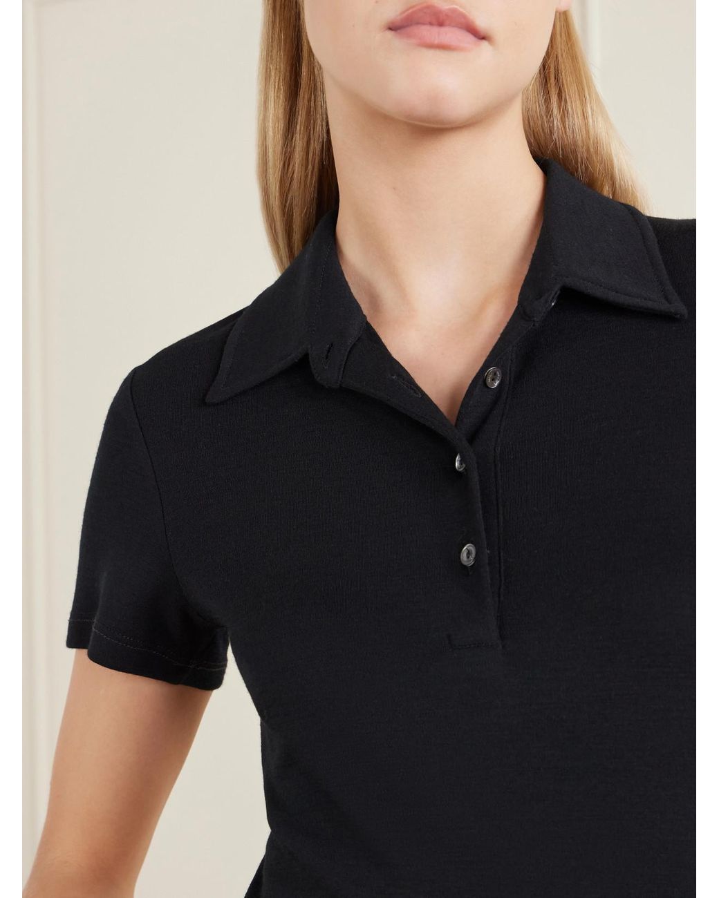 Nili Lotan Black Trayelle Merino Wool Polo Shirt