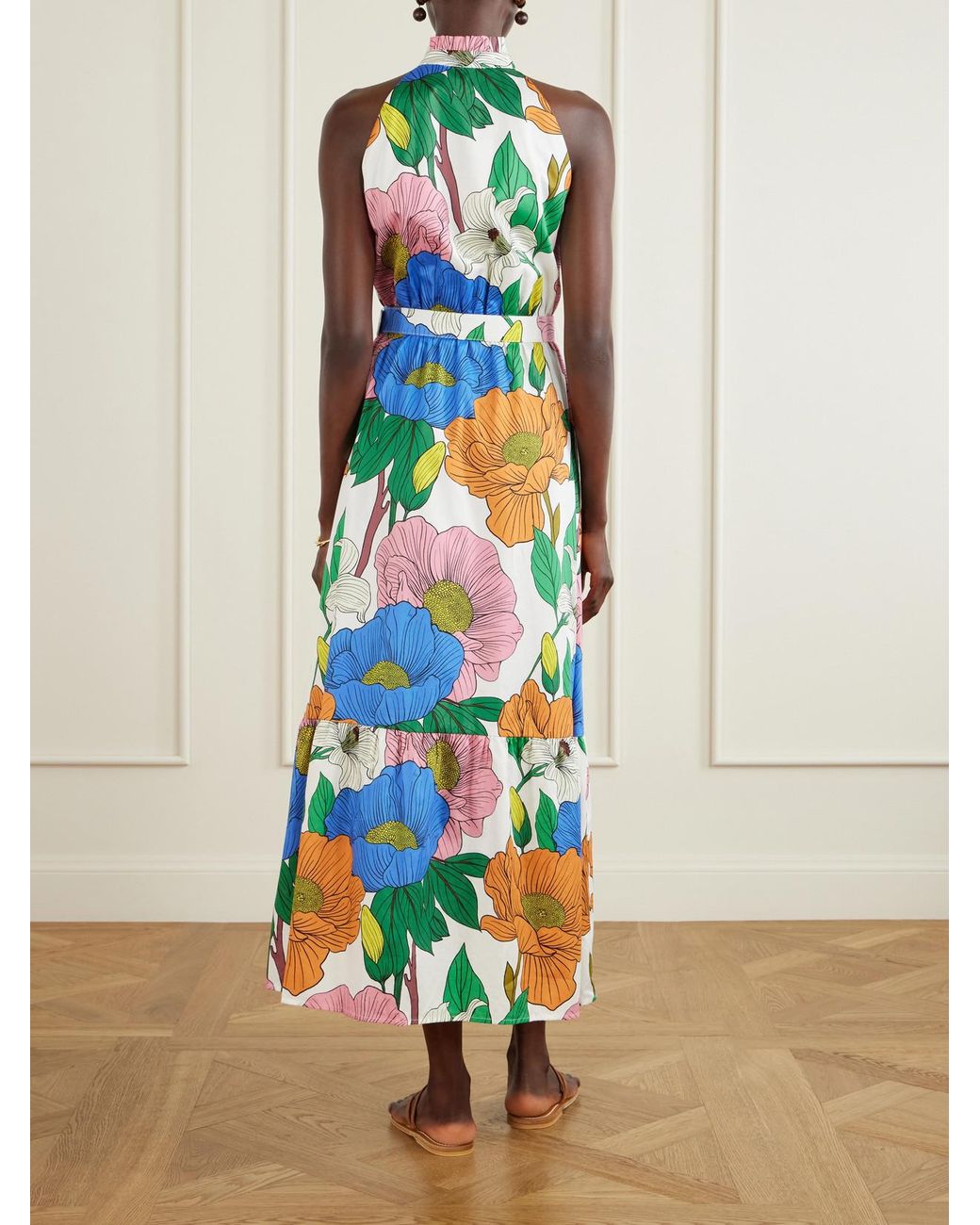 Borgo De Nor White Biba Tiered Printed Cotton-Poplin Maxi Dress