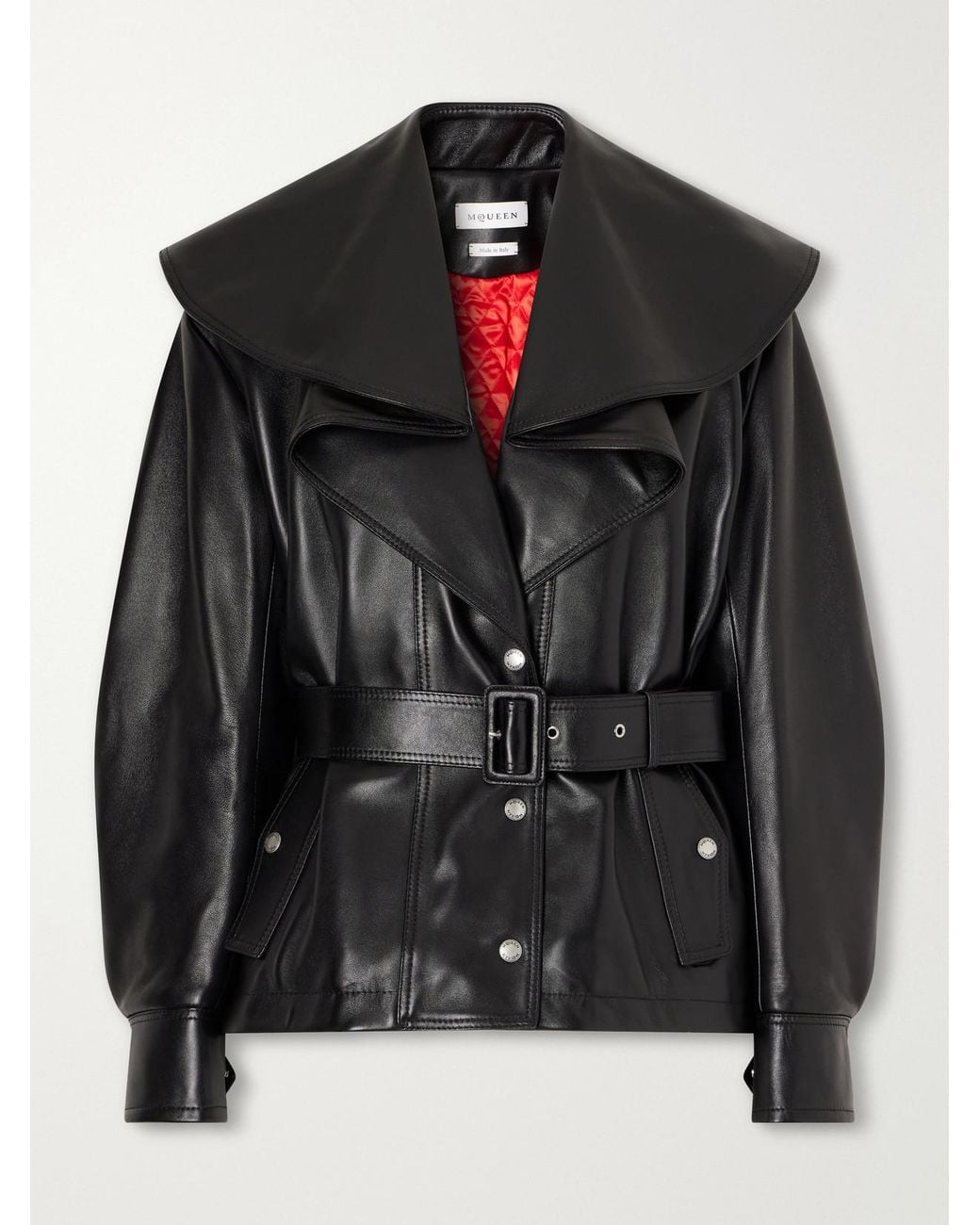 McQueen Black Belted Draped Leather Jacket