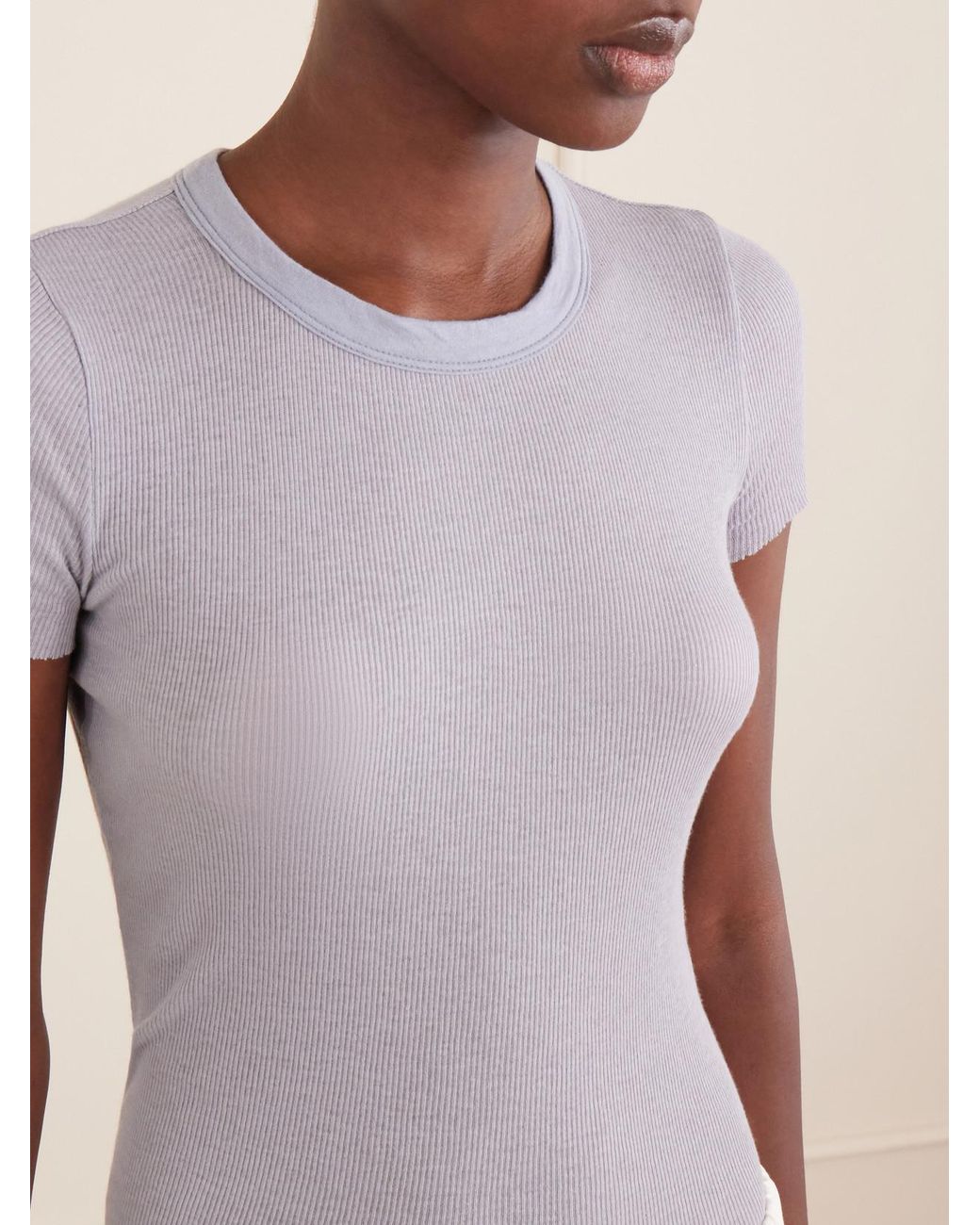 James Perse Gray Ribbed Cotton And Cashmere-Blend T-Shirt