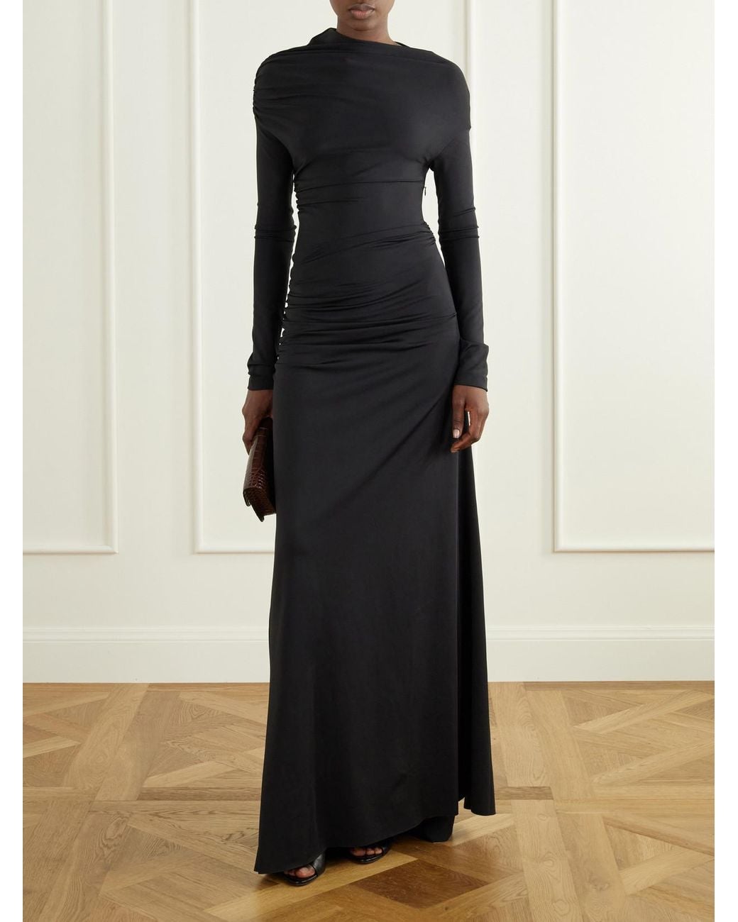 Victoria Beckham Black Draped Stretch-Jersey Gown