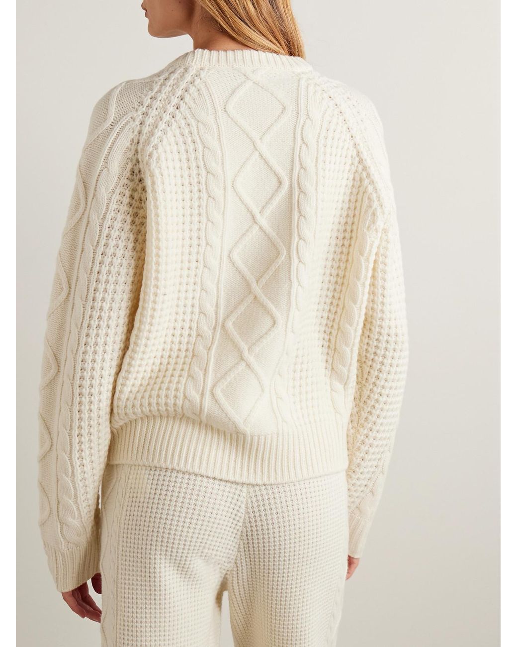 Perfect Moment Natural Crystal Cable-Knit Merino Wool Sweater