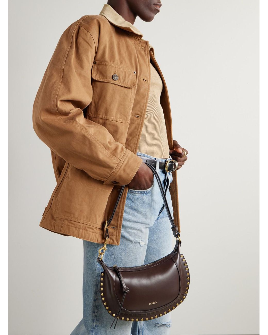 Isabel Marant Purple Oskan Moon Studded Leather Shoulder Bag
