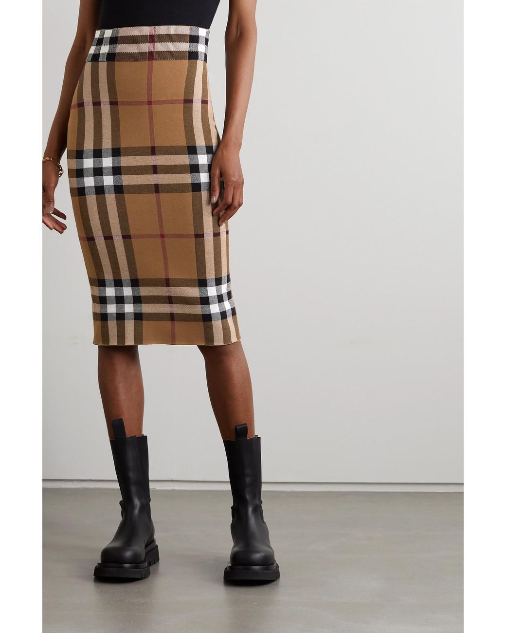 Burberry Synthetic Checked Jacquard-knit Cotton-blend Midi Skirt in Brown |  Lyst