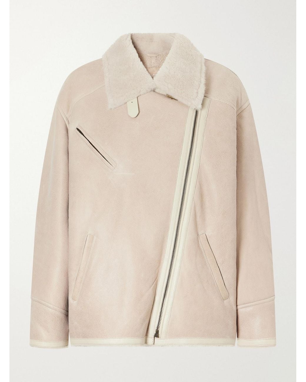 Isabel Marant Natural Adelina Shearling-Trimmed Leather Jacket
