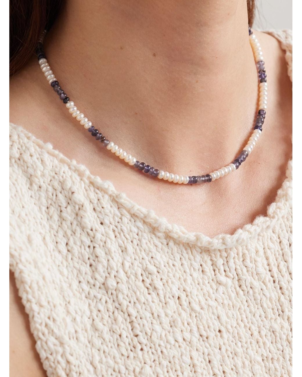 Loren Stewart Natural 14-Karat, Iolite And Pearl Necklace