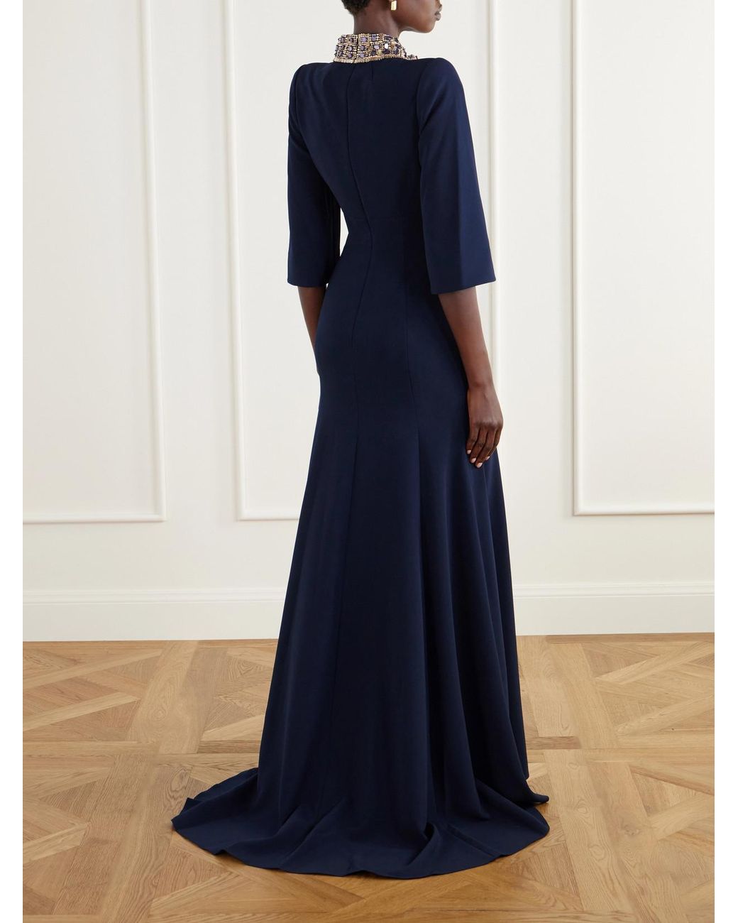 Jenny Packham Blue Nyota Crystal-Embellished Crepe Gown