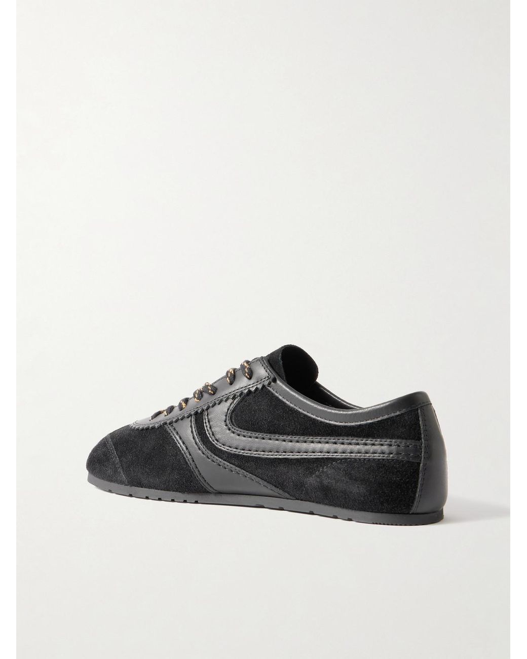 Dries Van Noten Black Leather-Trimmed Suede Sneakers