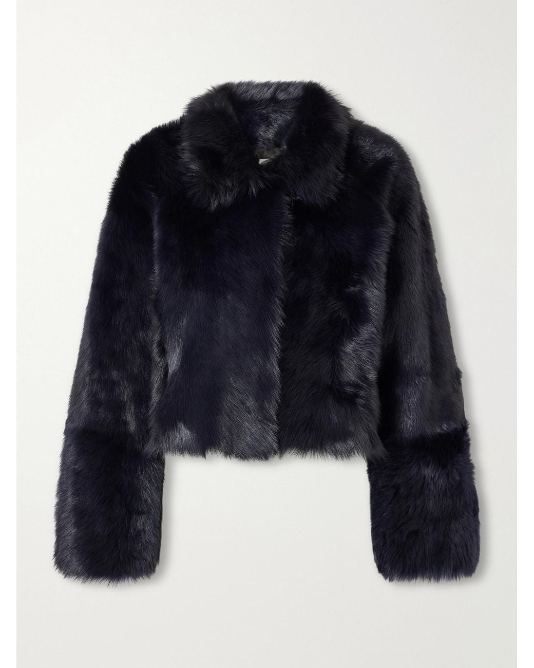 Nour Hammour Blue Cameron Cropped Shearling Jacket