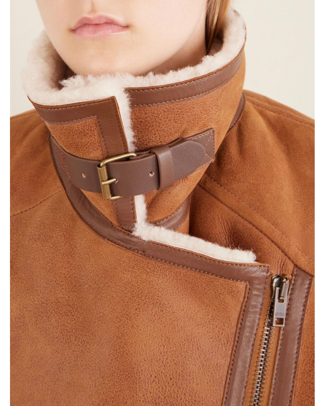 Isabel Marant Brown Adelina Shearling-Trimmed Leather Jacket