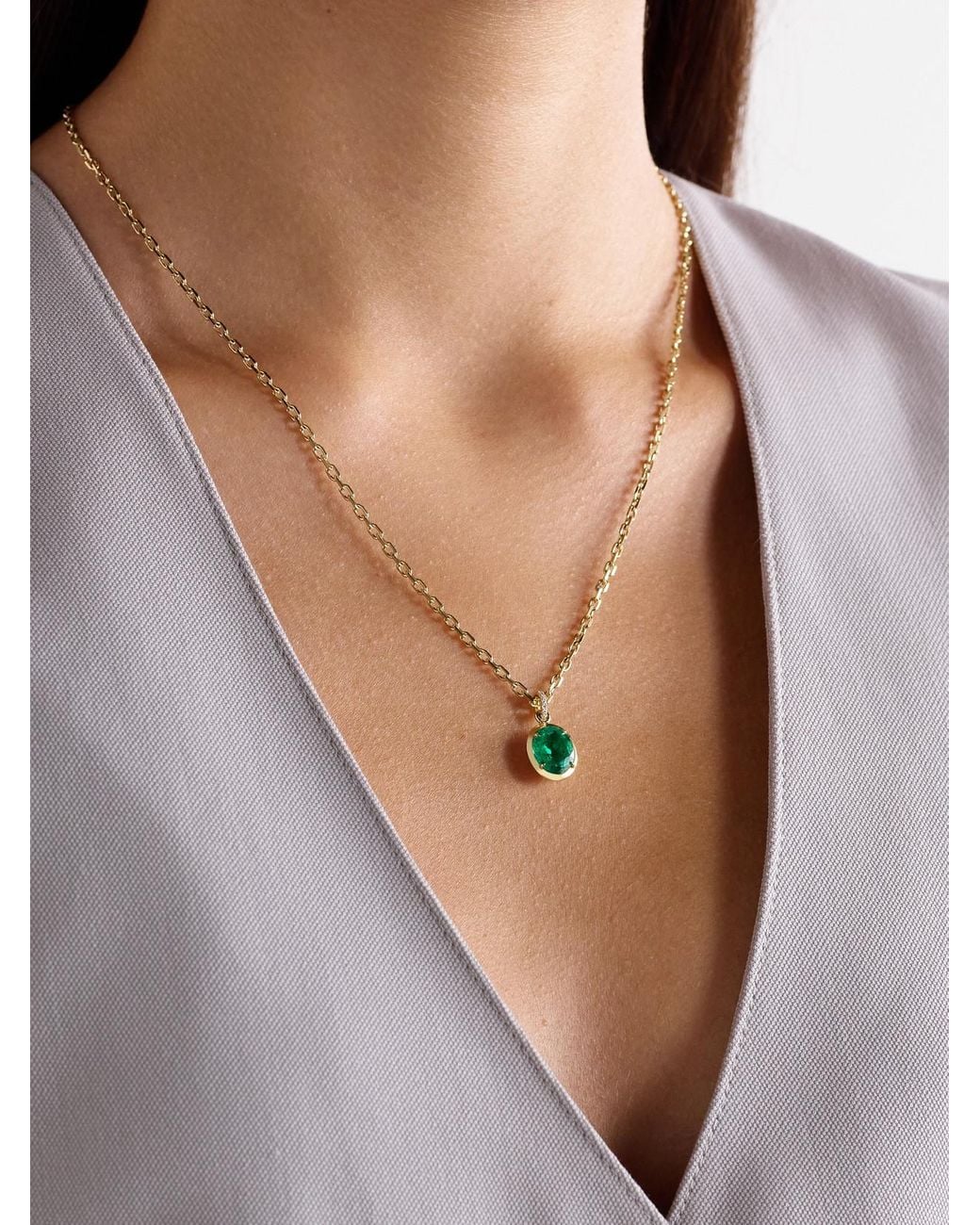 Anita Ko Natural 18-Karat- Emerald And Diamond Necklace