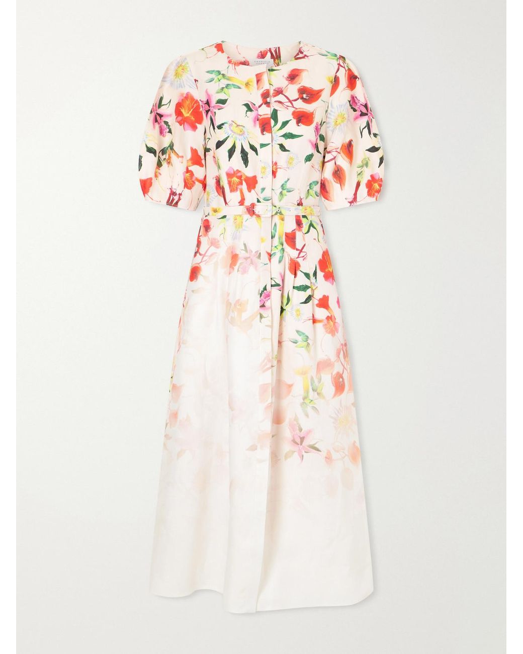 Gabriela Hearst White Ignis Floral- Printed Linen And Cotton Midi Dress