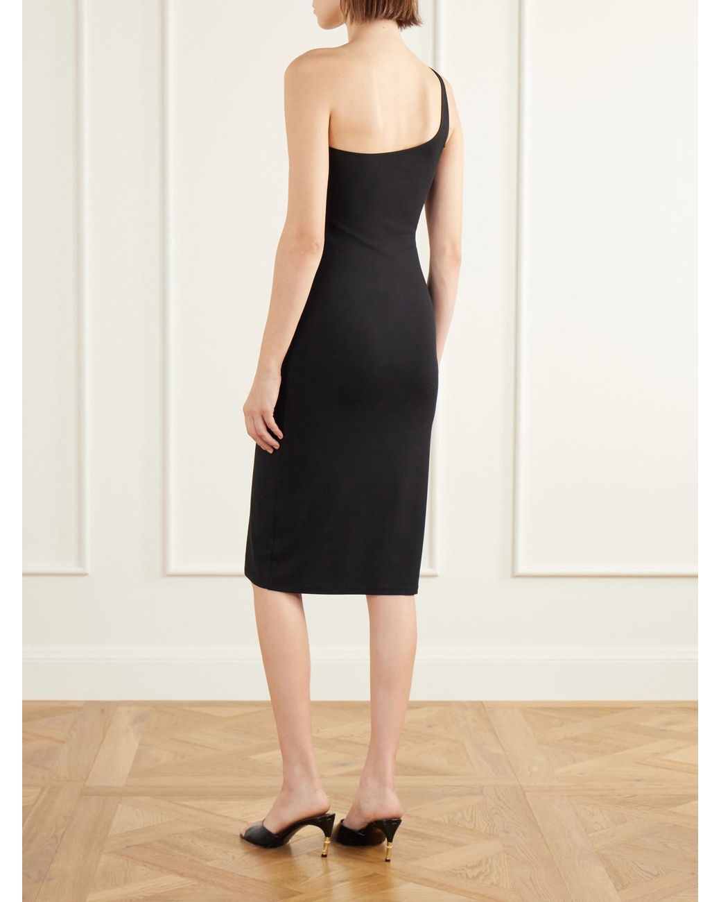 Gucci Black One-Shoulder Logo-Embellished Crepe-Jersey Midi Dress