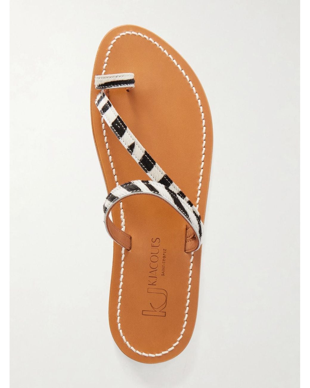 K. Jacques Brown Actium Zebra-Print Calf Hair Sandals