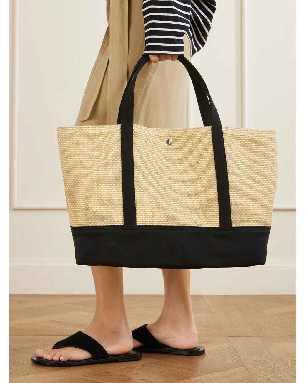 Totême Black Canvas-Trimmed Raffia Tote