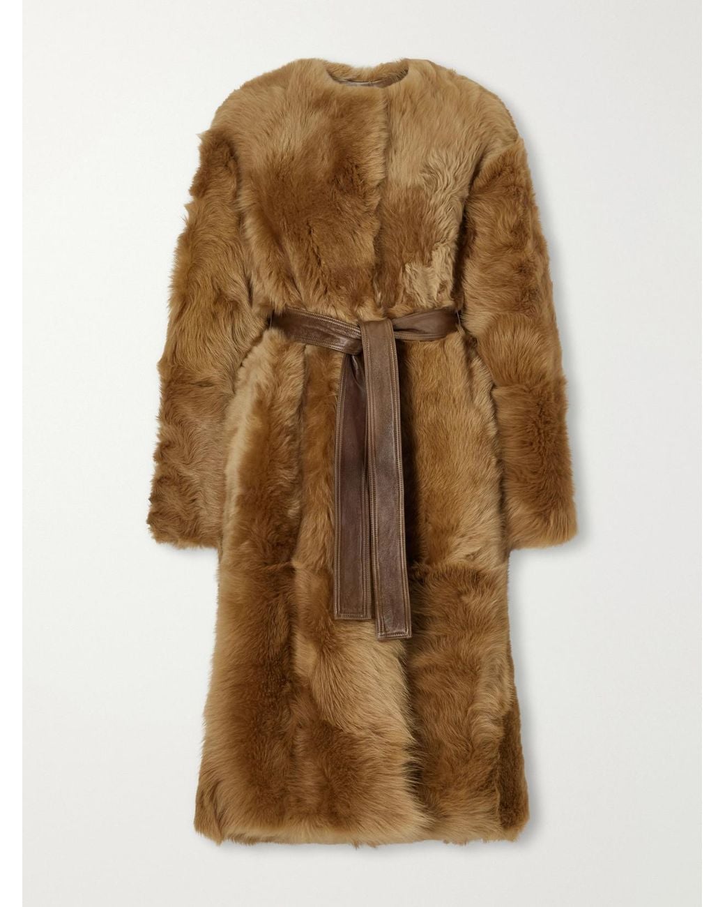 FFORME Natural Demi Reversible Belted Collarless Shearling Coat