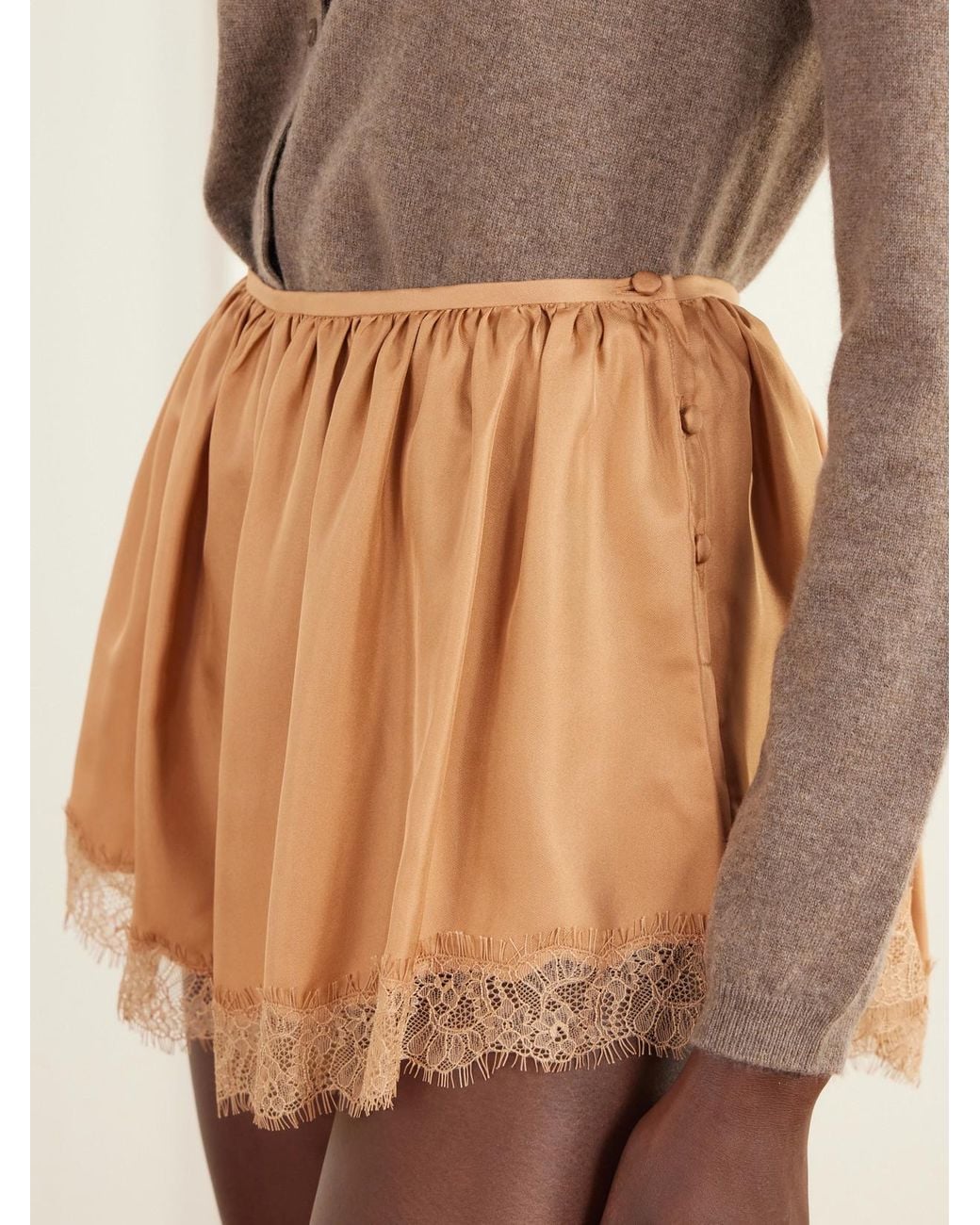 Ulla Johnson Natural Georgina Chantilly Lace-Trimmed Silk-Twill Shorts