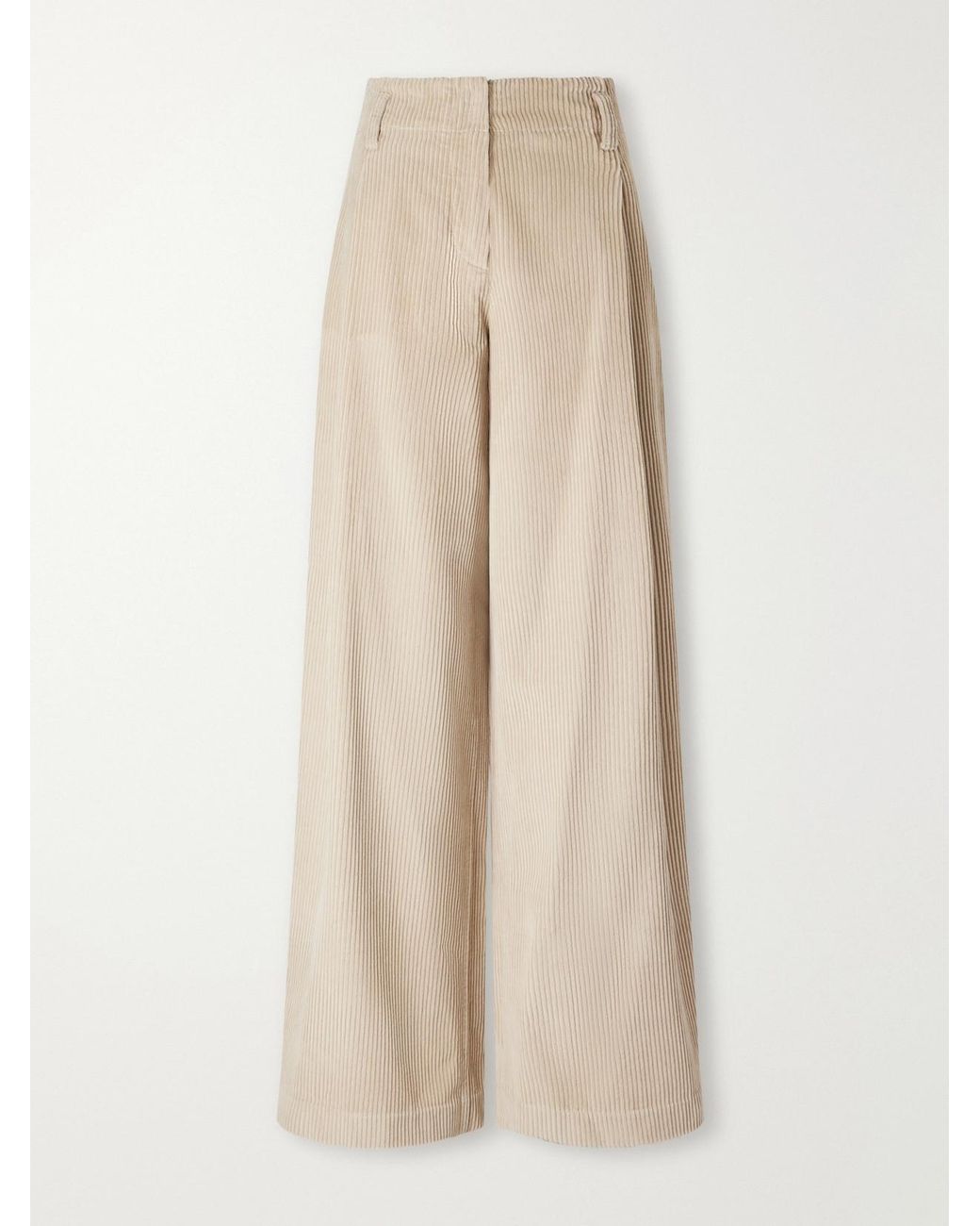 Brunello Cucinelli Natural Cotton-Corduroy High-Rise Wide-Leg Pants