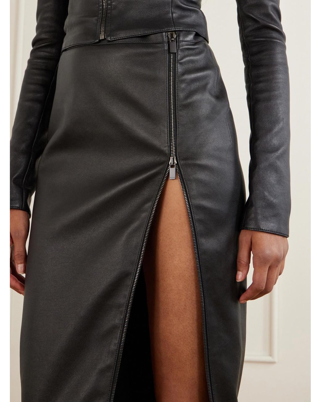 Gucci Black Leather Midi Skirt