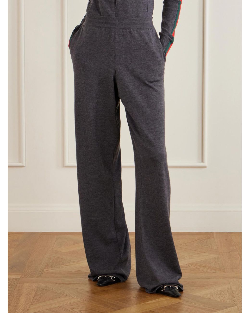 Gucci Blue Web-Trimmed Wool Wide-Leg Pants