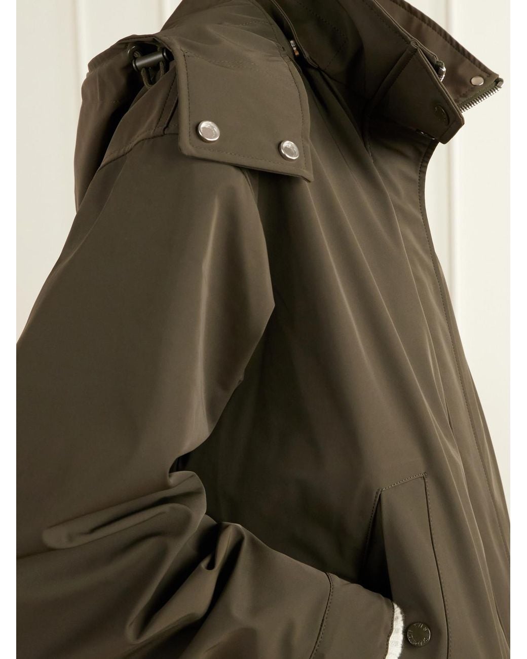Yves Salomon Green Hooded Padded Shearling-Trimmed Shell Jacket