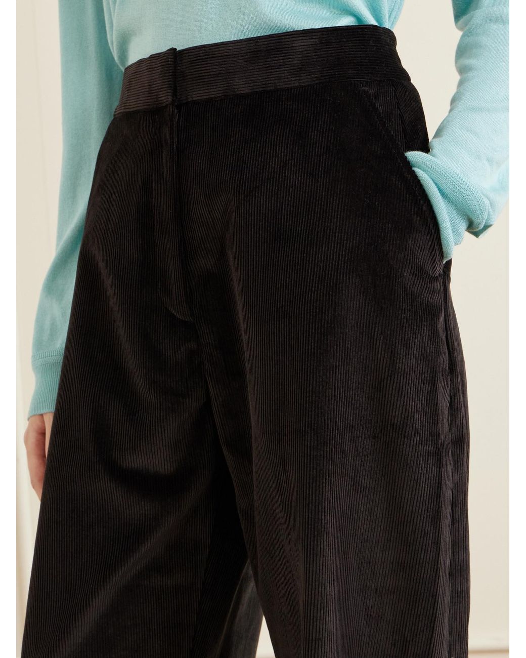 Studio Nicholson Black Grange Cotton-Corduroy Wide-Leg Pants