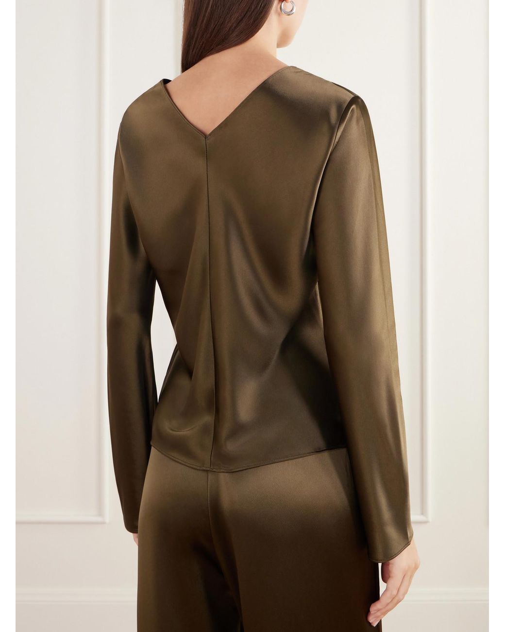 Leset Green Barb Draped Satin Blouse