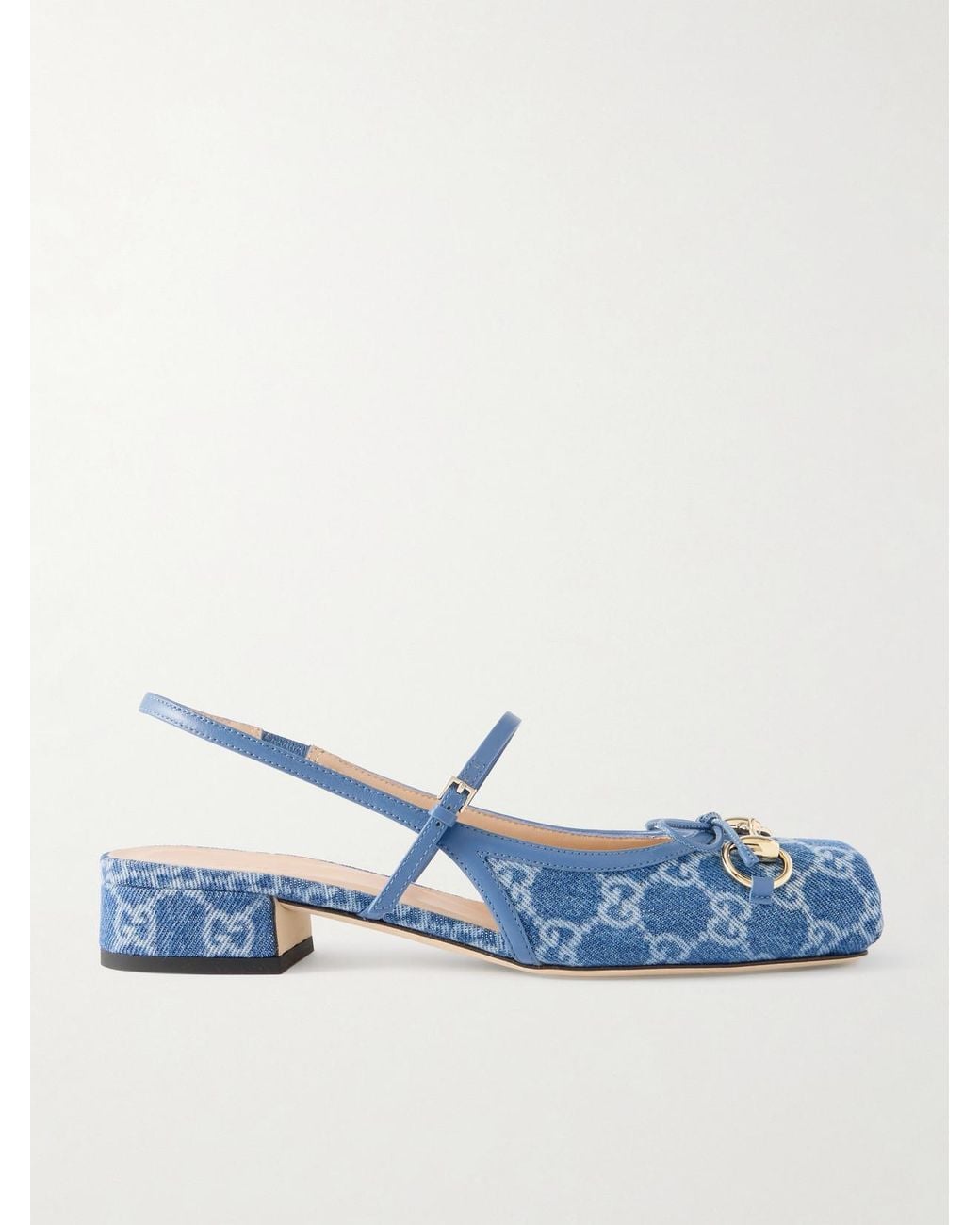 Gucci Blue Horsebit-Embellished Denim-Jacquard Slingback Sandals