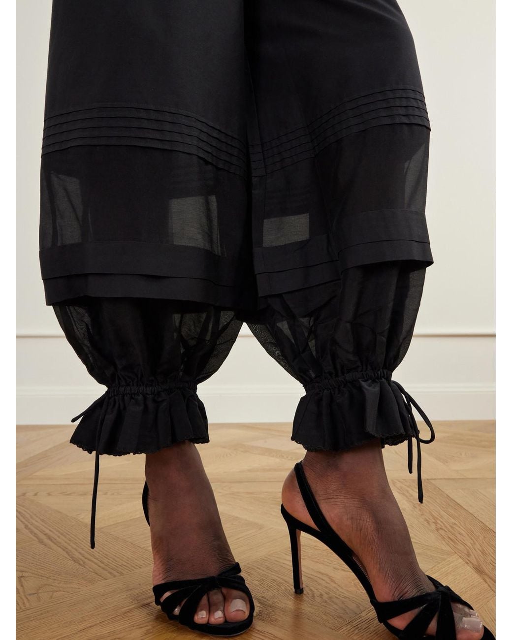 Posse Blue Pearl Pleated Voile-Trimmed Cotton And Silk-Blend Poplin Barrel Pants