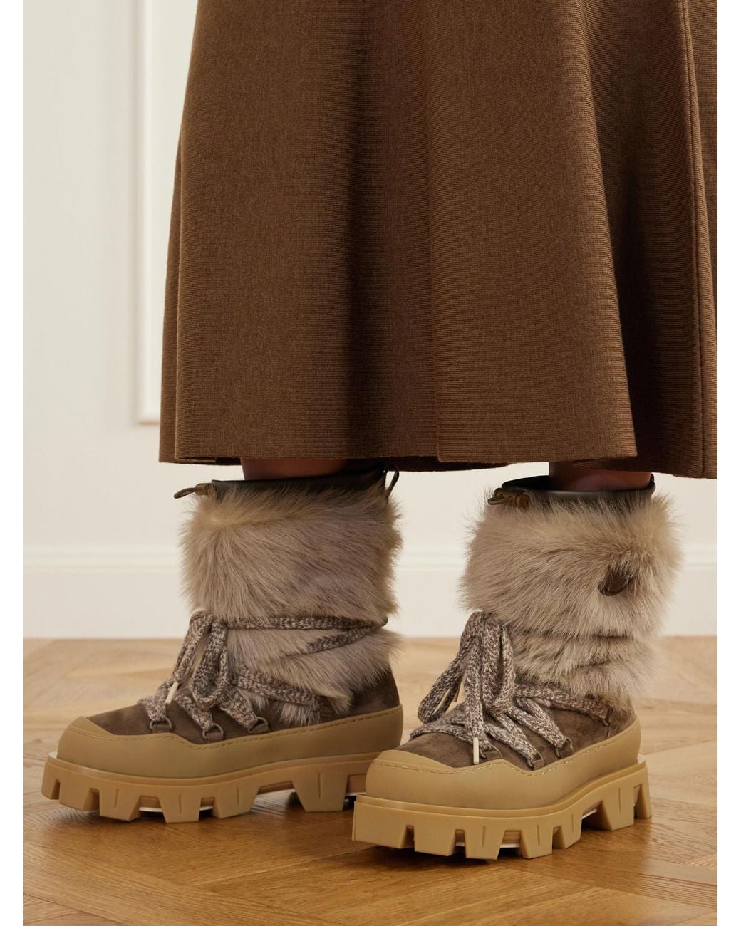 Moncler Natural Peak Apres Plush-Trimmed Suede And Rubber Ankle Boots