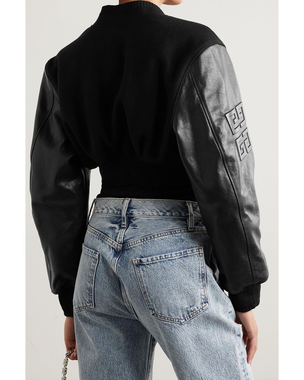 Givenchy Cropped Embroidered Wool-blend Fleece And Leather Bomber Jacket in  Black | Lyst