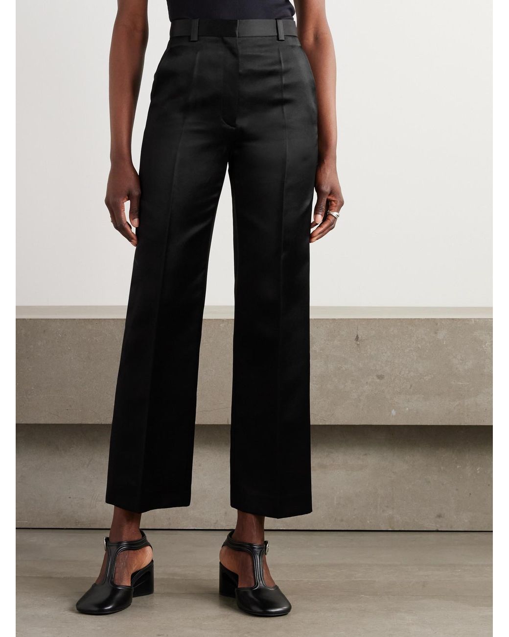 Loro Piana Black Duchesse Silk-Satin Straight-Leg Pants