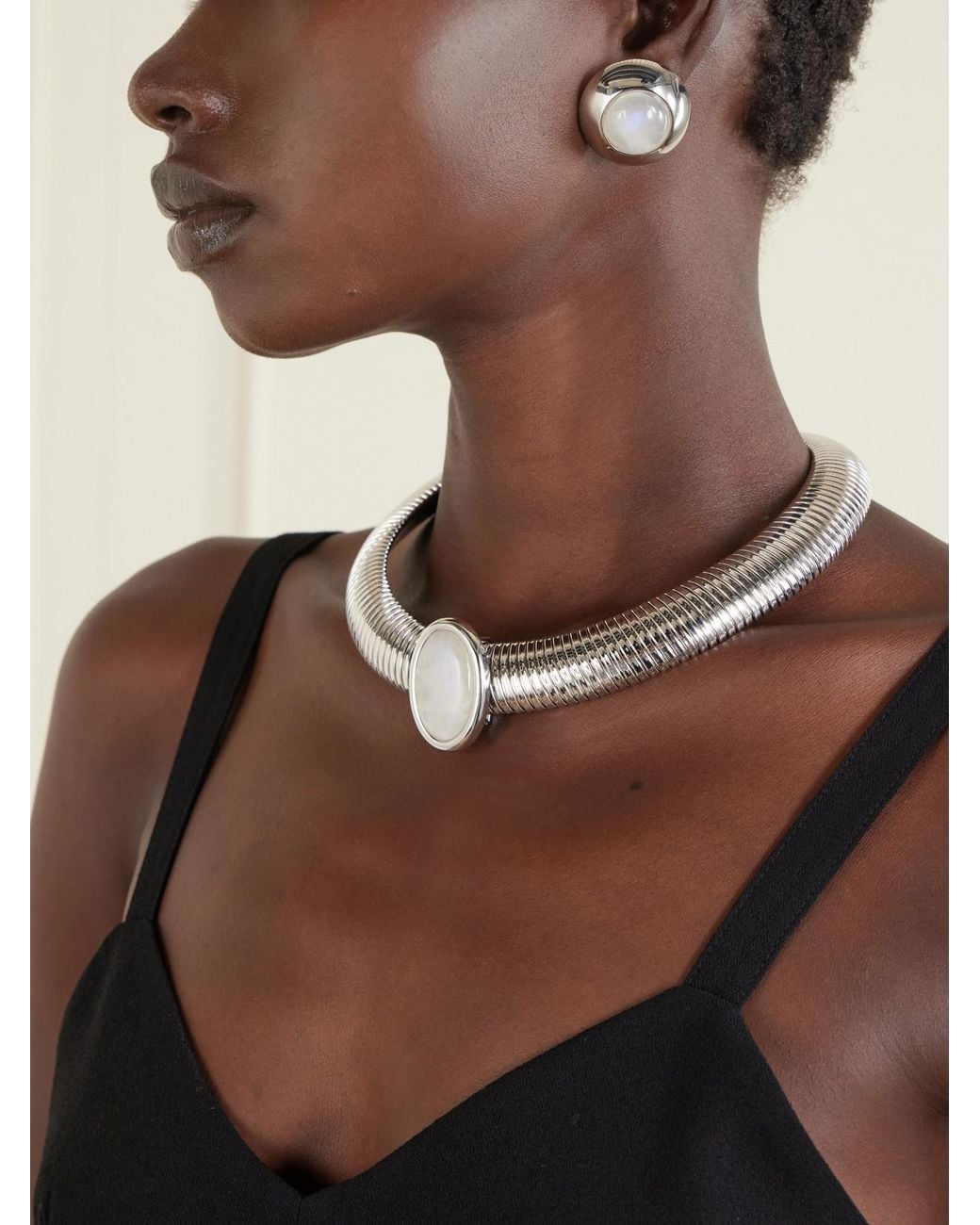Julietta White Bombé Rhodium-Plated Moonstone Earrings