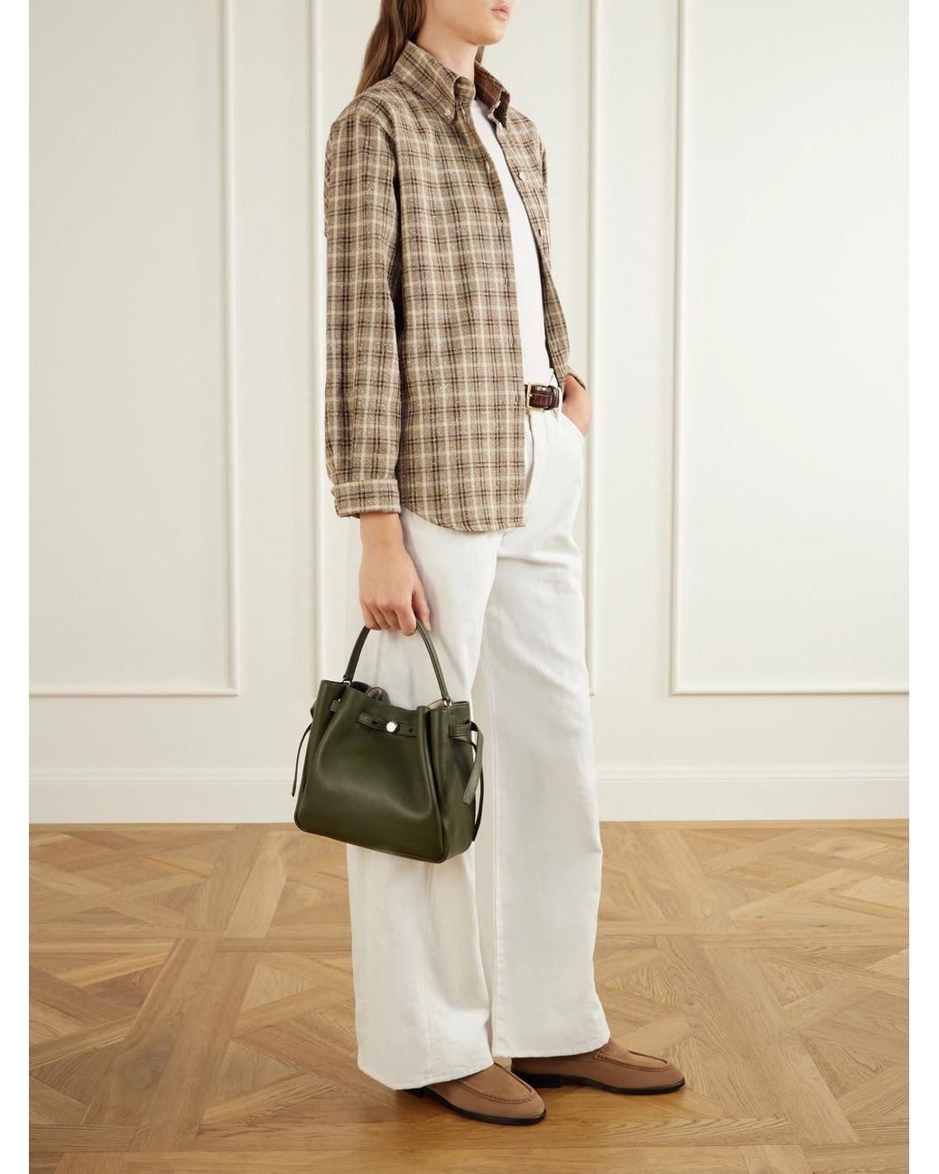 Tory Burch Green Romy Leather Bucket Bag