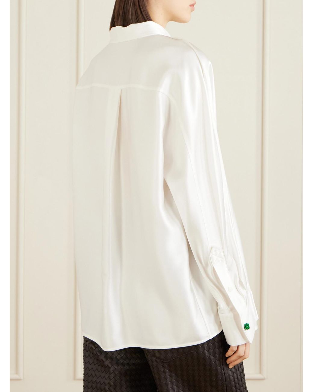 Bottega Veneta White Tie-Detailed Silk-Satin Shirt