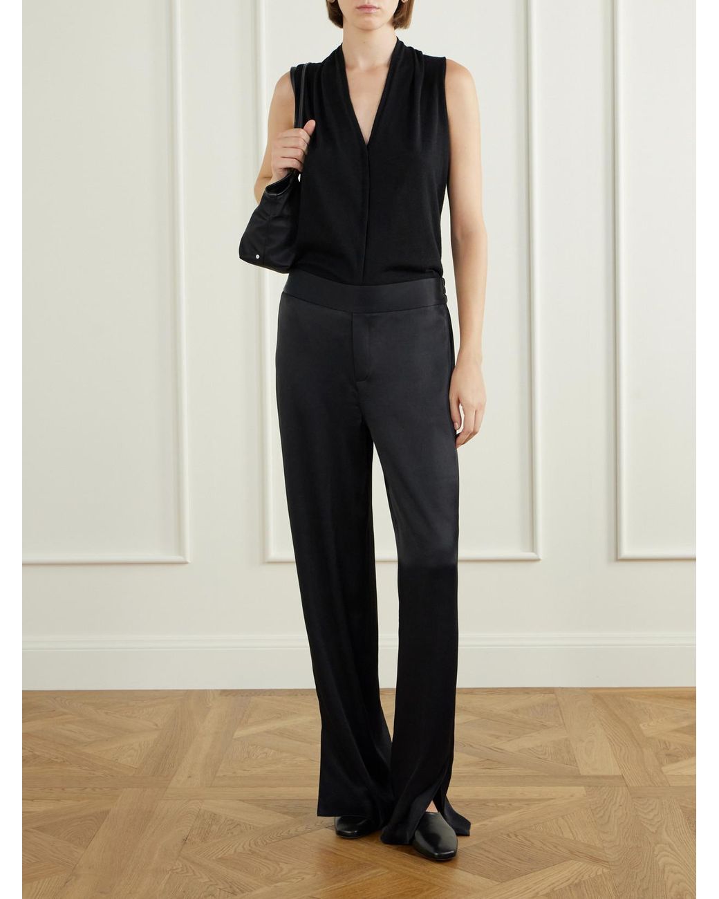 Lisa Yang Blue Satin Straight-Leg Pants
