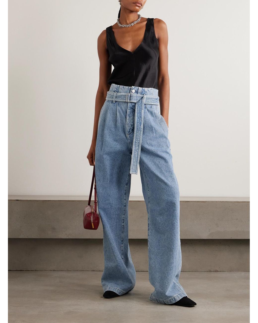 Agolde Blue Maria Mcmanus Corset Wide Leg Belted Pintucked High-Rise Jeans