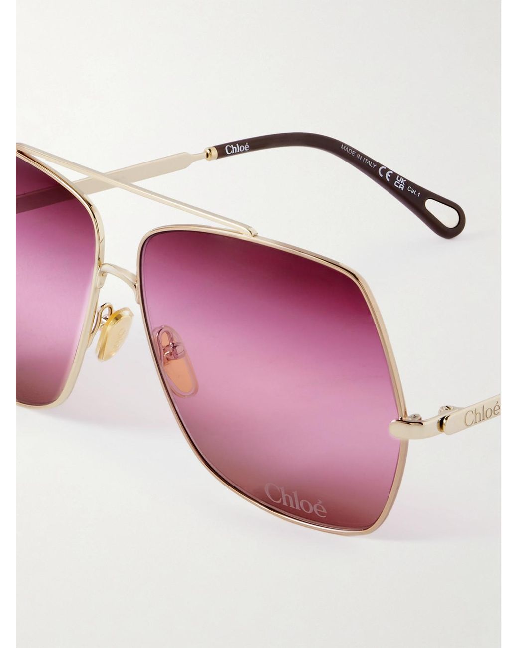 Chloé Oversized Aviator-Style-Tone Sunglasses in Pink | Lyst display picture 1