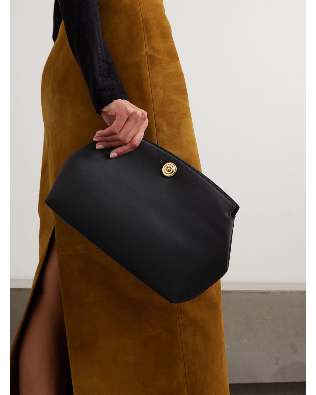 Liffner Black Leather-Trimmed Satin Clutch