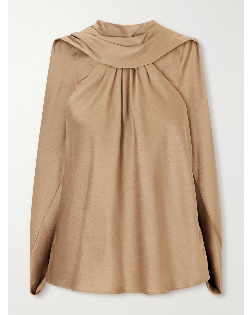 Jonathan Simkhai Natural Scarlett Gathered Satin Cape Top