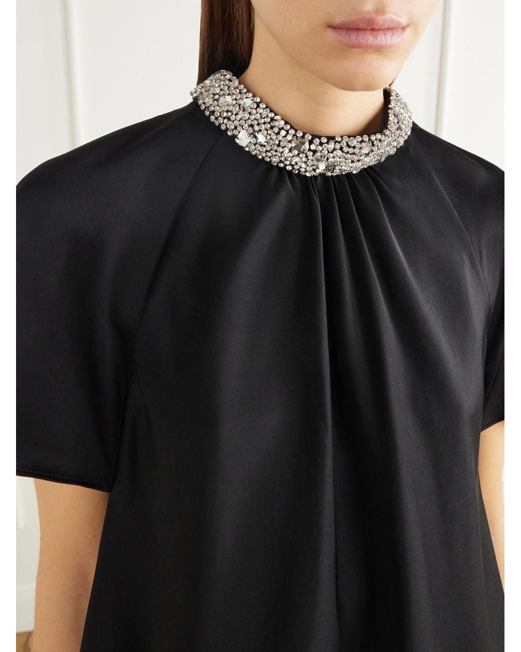 Jonathan Simkhai Black Loreta Crystal-Embellished Satin Blouse
