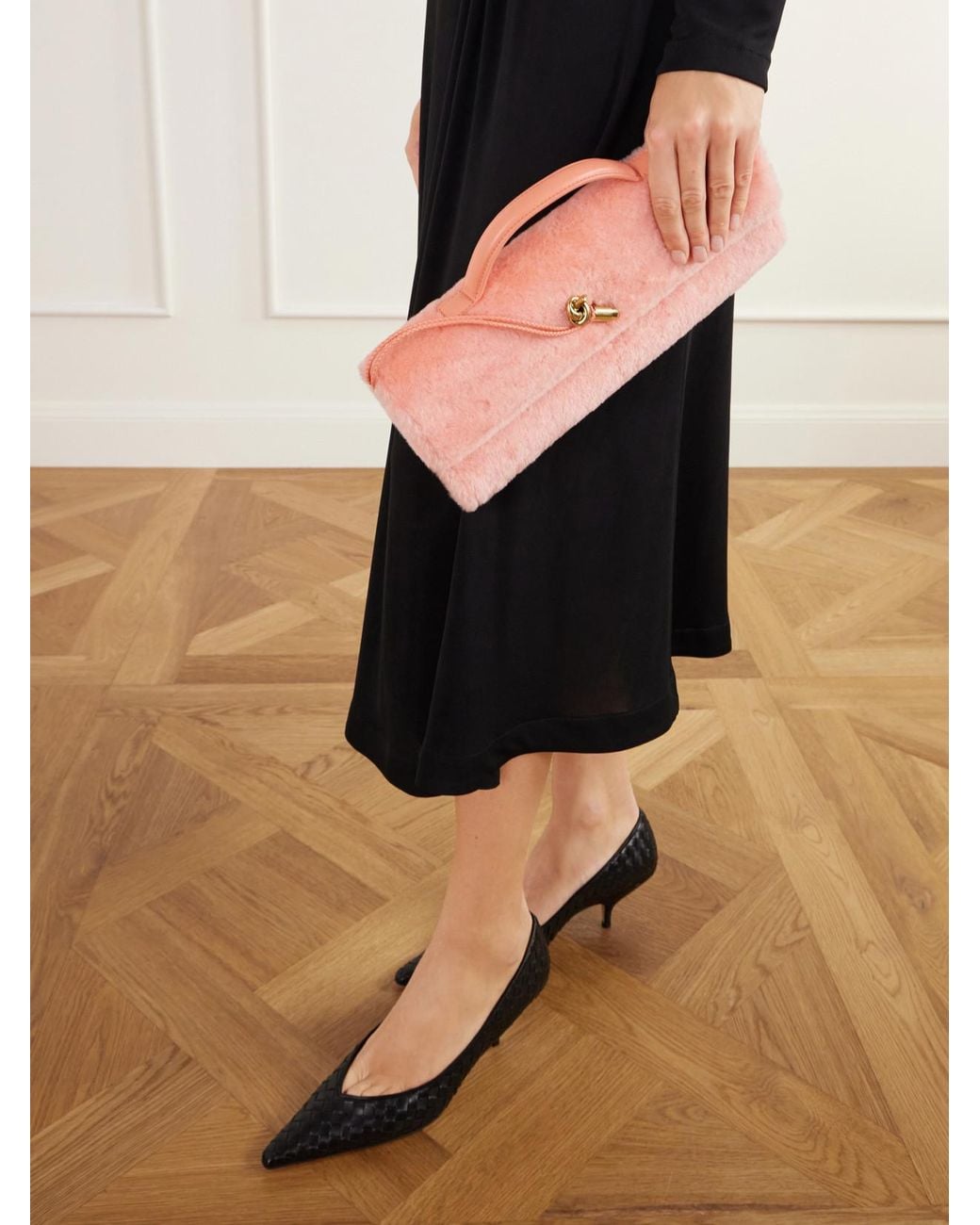 Tactile Rectangle Backpack Bottega Veneta Andiamo Intrecciato Leather-Trimmed Shearling Clutch in ...