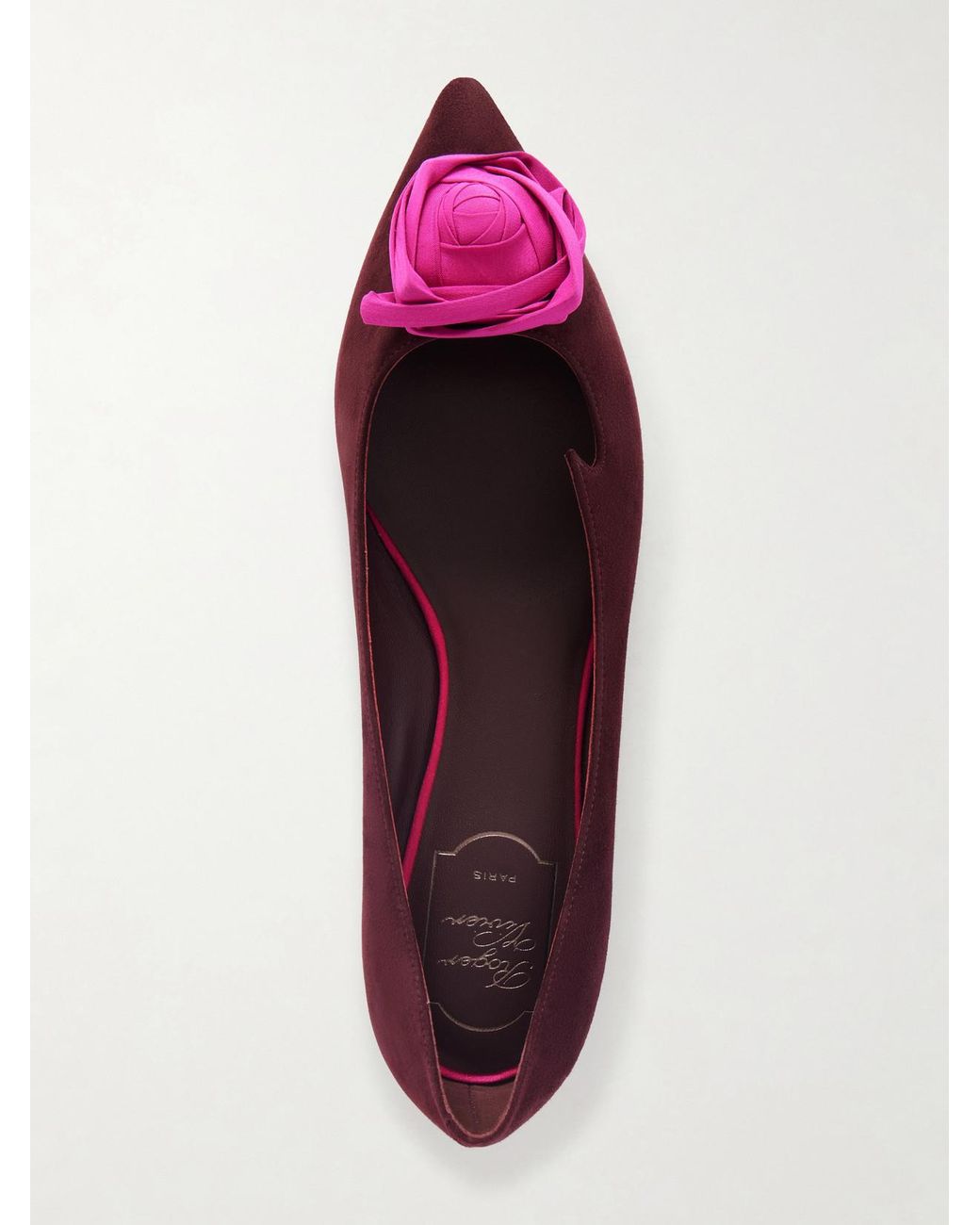 Roger Vivier Purple Rose Ball Embellished Suede Ballet Flats